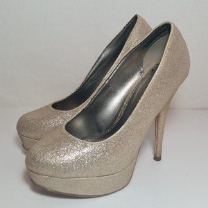 Brash Gold Glitter platform pumps 7 WIDE high heel